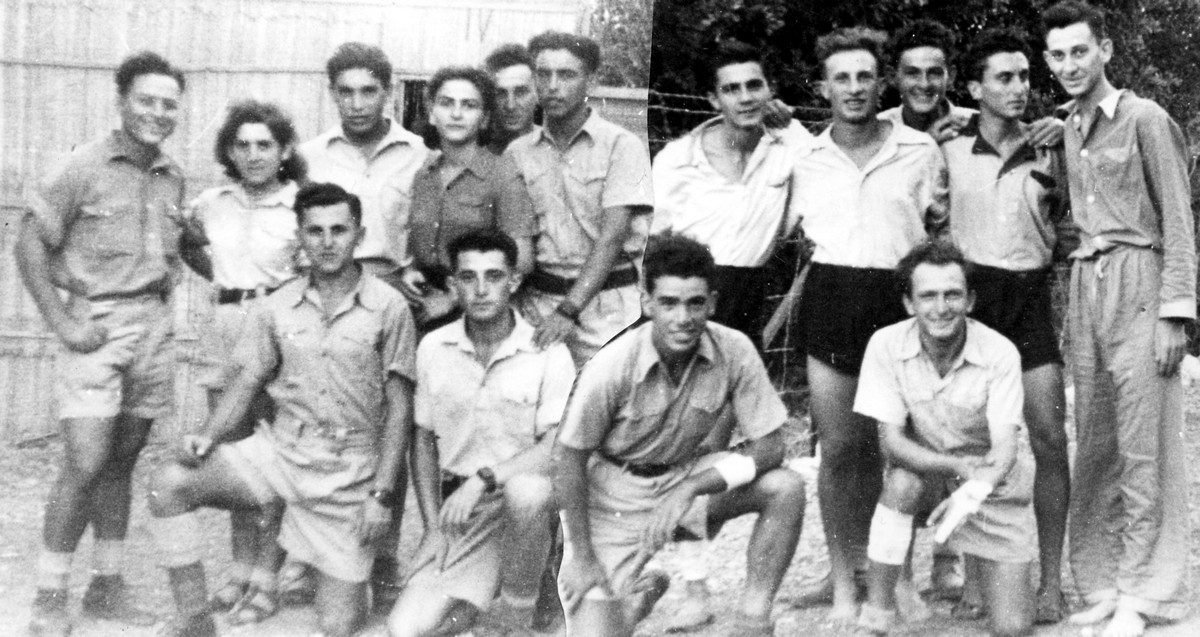 פלוגה ד' , תמונה קבוצתית: בנימין קפלן, שייקה ברוט, אריה בהרב, ביל וילנצ'וק, יעקב נויברג, יפה גולדברג, אסתר חורב, חיים ספורשטיין, א.גלי, משה פרוסקובר, אהרון ידידיה. תאריך צילום: 1942. נתקבל מ: רונן תמונה