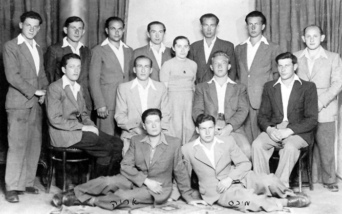 הצ'נסטחובאים בבוקרשט 1945. עומדים מימין: שמואל ניסקי, לוצק, זיגי, צסיה, דוד, מקס, יהודה יסיק; יושבים: חיים, ברטק, סולטיס, בולק תמונה